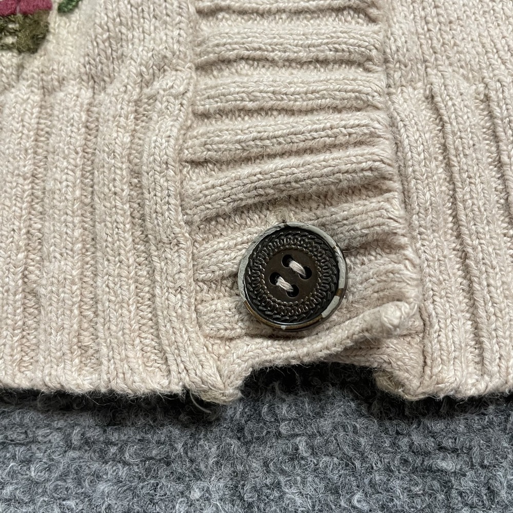 Vintage Embroidered Knit Cardigan Women's Size XL Beige Shawl Neck Cottagecore - Picture 7 of 12